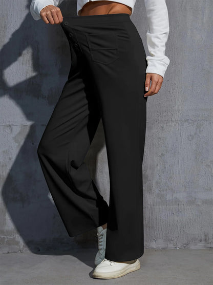 Womens Straight Leg Pants High Waisted Button Stretchy Business Work Casual Trousers Multiple Pockets Pants for Womens Clothes Elastic Waisted Slacks Casual
